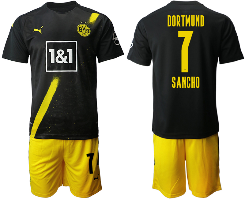 Men 2020-2021 club Borussia Dortmund away #7 black Soccer Jerseys